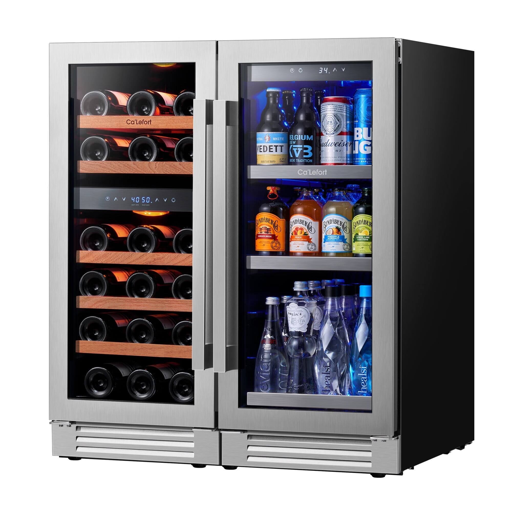 Ca'Lefort - 30 Inch Wine Cooler Beverage Refrigerator, Hold 100 Cans and 28 Bottles Dual Zone Wine Fridge - Silver