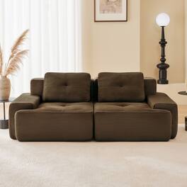 Anysun - 82" L-Shape Corduroy Modular Sectional Sofa - 2-Seat Deep-Seat Couch, Pearl-Like Piping, Tufted, No Assembly - Brown