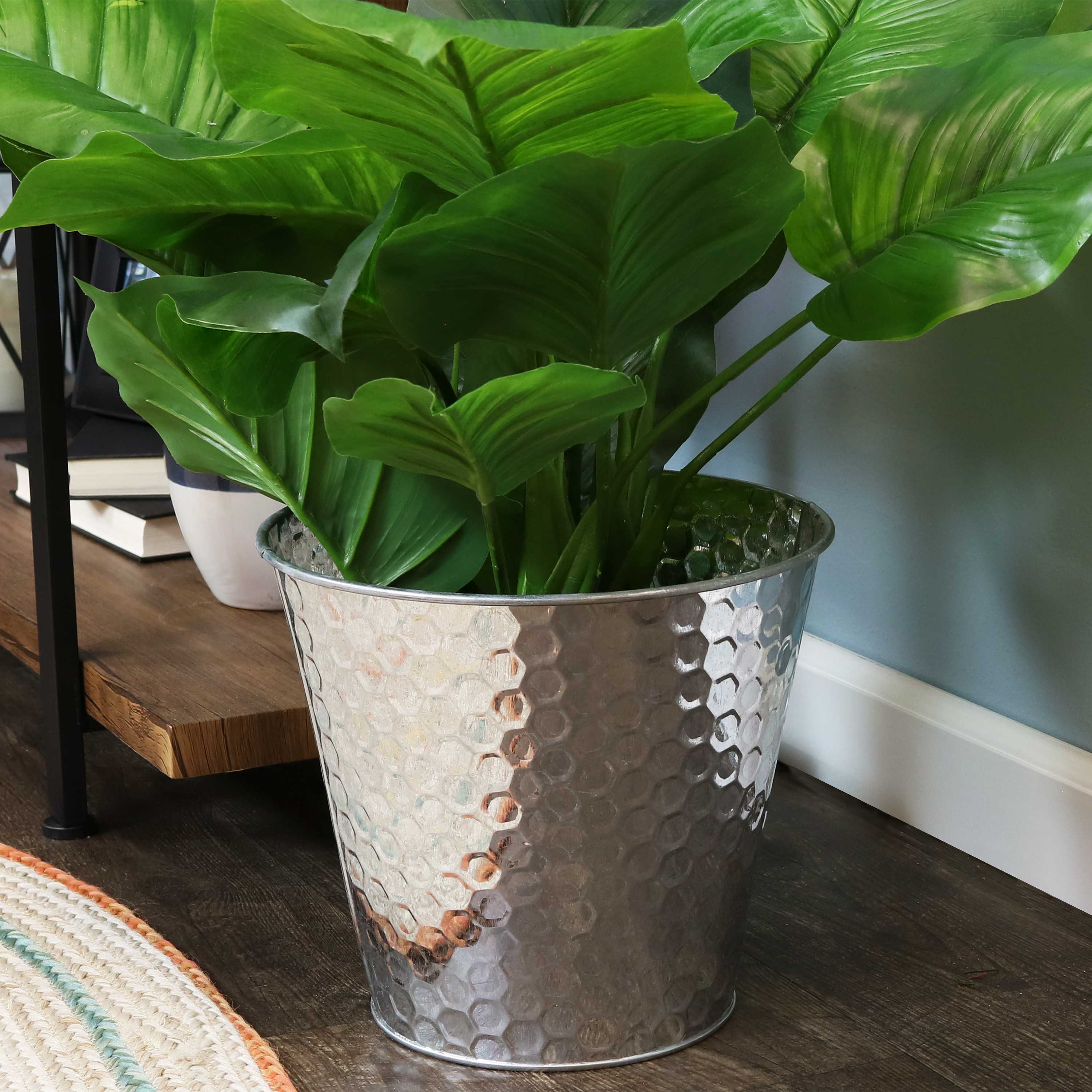 Alt View 3. Sunnydaze - Galvanized Steel Planters with Hexagon Pattern - Set of 4 - Metallic.