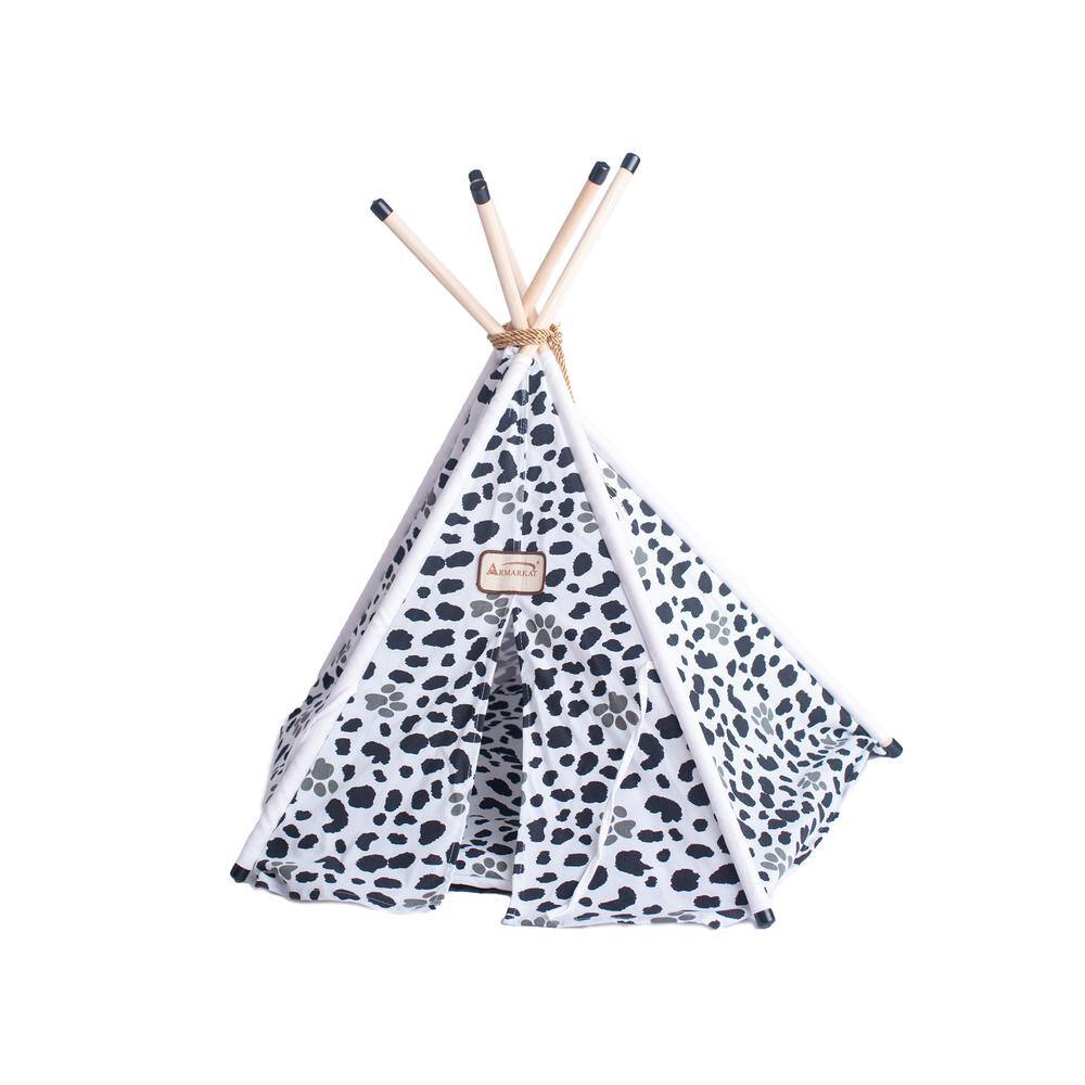 Angle. Armarkat - Cat Bed Teepee Style White W/Black Paw Print - White.