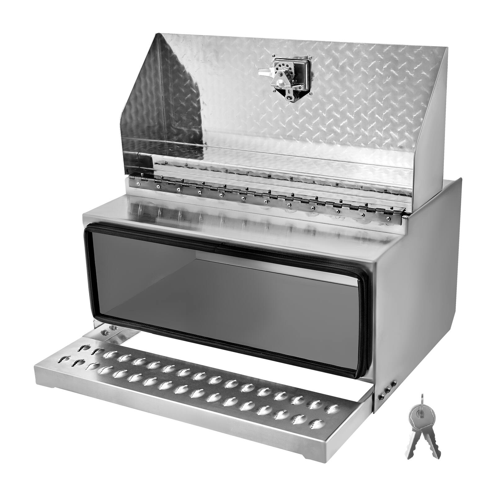 Alt View 5. VEVOR - Semi-Truck Step Tool Box, 30" x 29.5" x 15.8" Heavy Duty Aluminum Diamond Plate Toolbox, Waterproof Cab Entry - Silver.