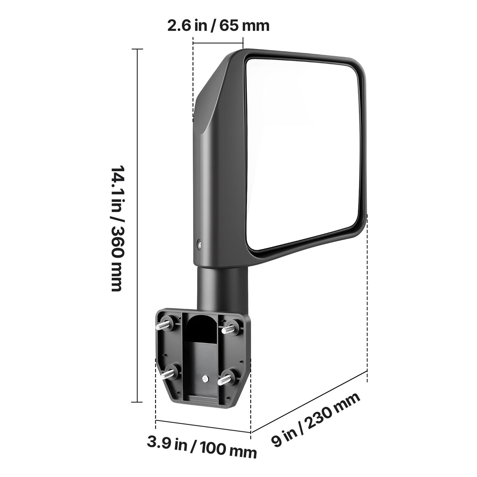 2.6 in / 65 mm  
14.1 in / 360 mm  
3.9 in / 100 mm  
9 in / 230 mm