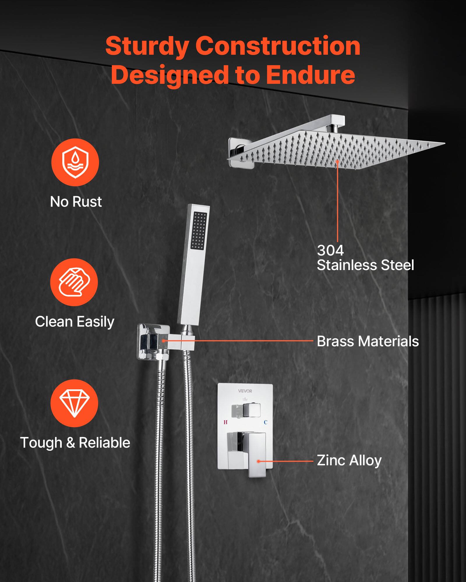 Sturdy Construction Designed to Endure, No Rust, Clean Easily, Tough & Reliable, 304 Stainless Steel, Brass Materials, Zinc Alloy