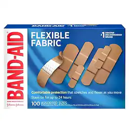 Band-Aid - Brand Flexible Fabric Adhesive Bandages, Assorted Sizes, 100 Count (117178) - Beige