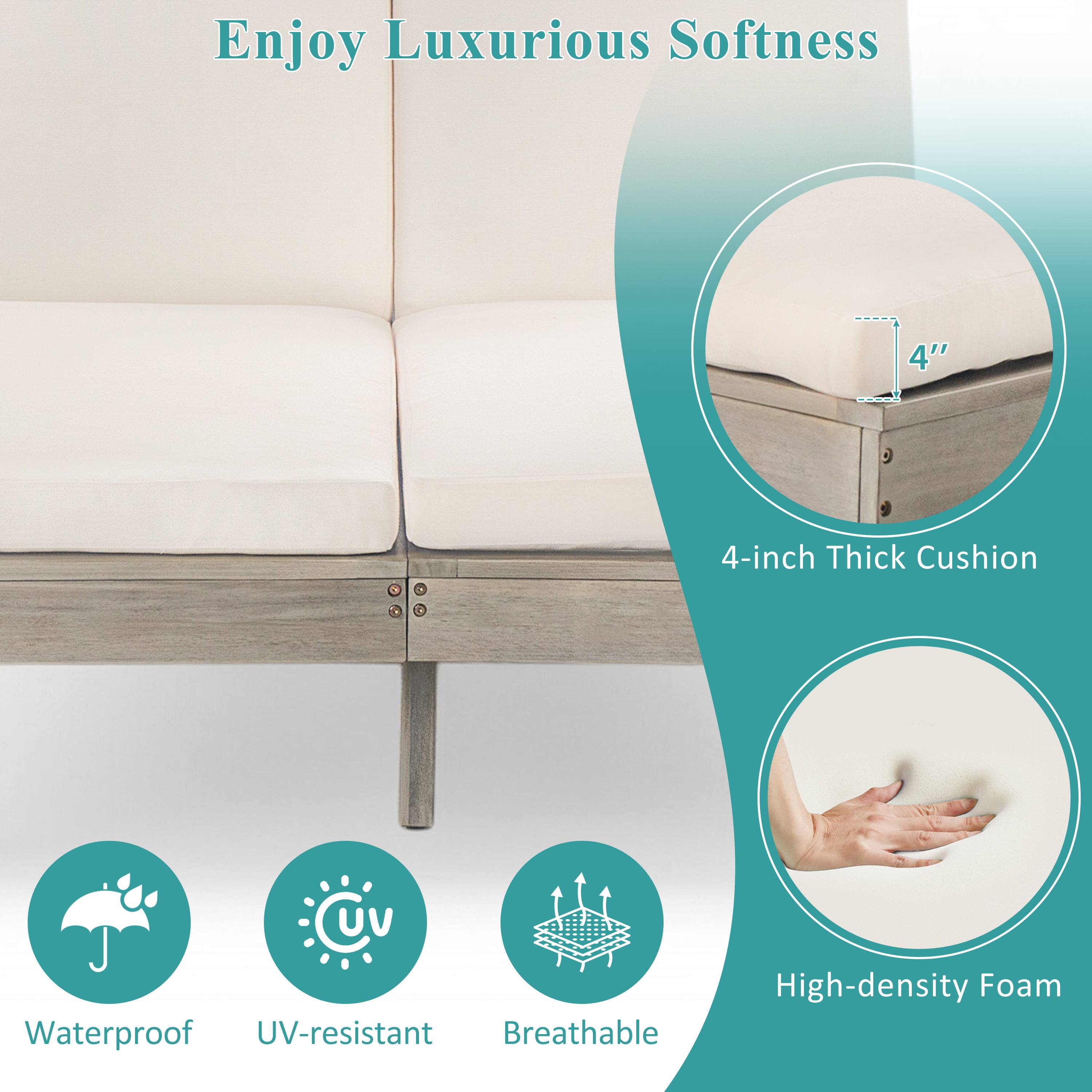 Enjoy Luxurious Softness

4-inch Thick Cushion

Waterproof
UV-resistant
Breathable
High-density Foam