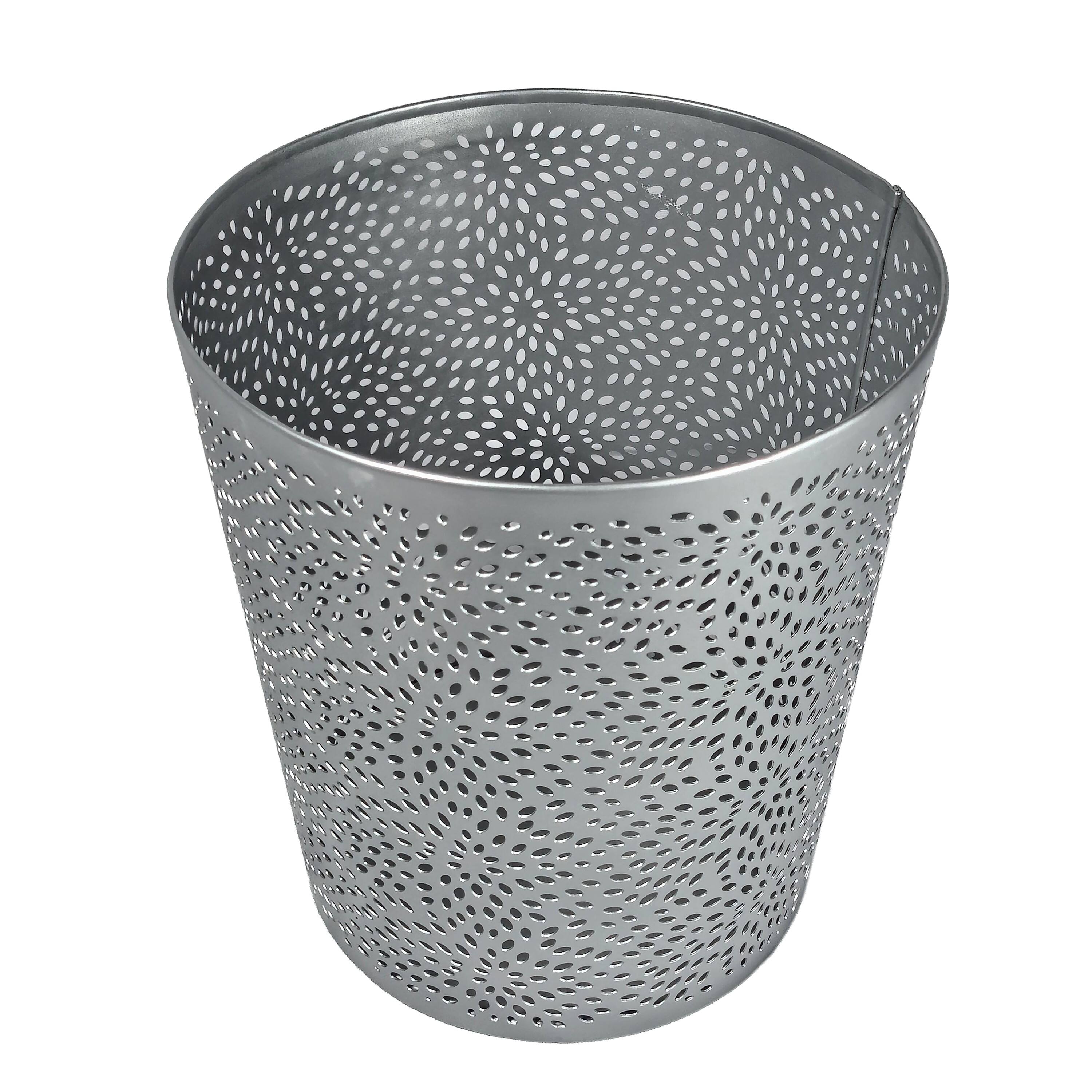 Front. Manhattan Lane - 10 Inch Wastebasket Trash Can, Detailed Leaf Etching.