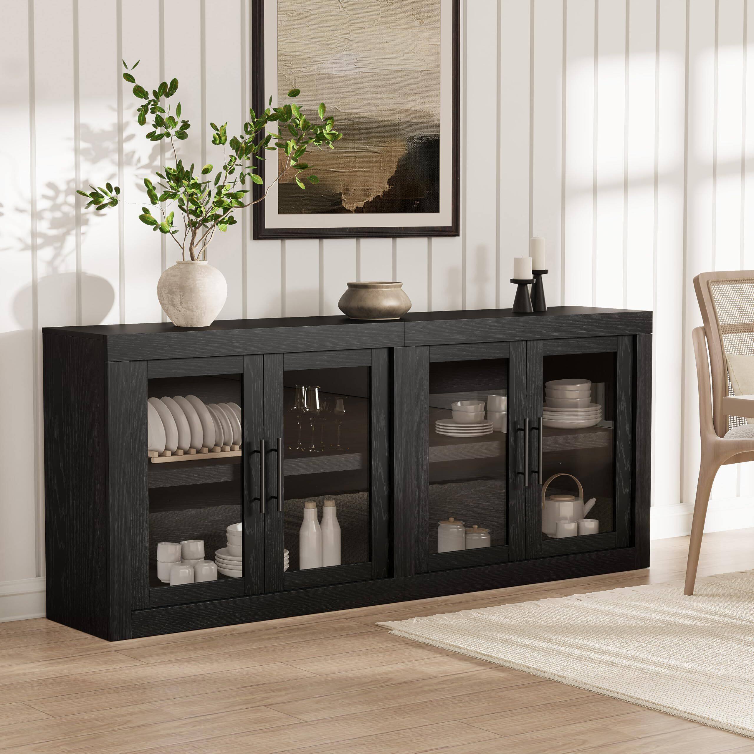 Alt View 2. Acekool - 70.8  in Sideboard Buffet Cabinet with Storage, Mid Century Modern Accent Cabinet - Black.
