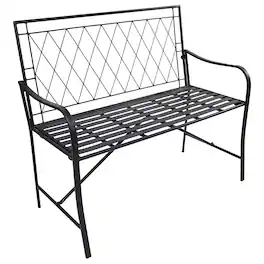 Sunnydaze - 2-Person Argyle Diamond Iron Outdoor Garden Bench - Black