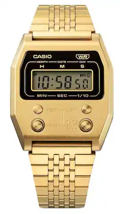 Casio - Vintage Digital Gold Ion Plated Stainless Steel Quartz A1100G-5 Unisex Watch - Black
