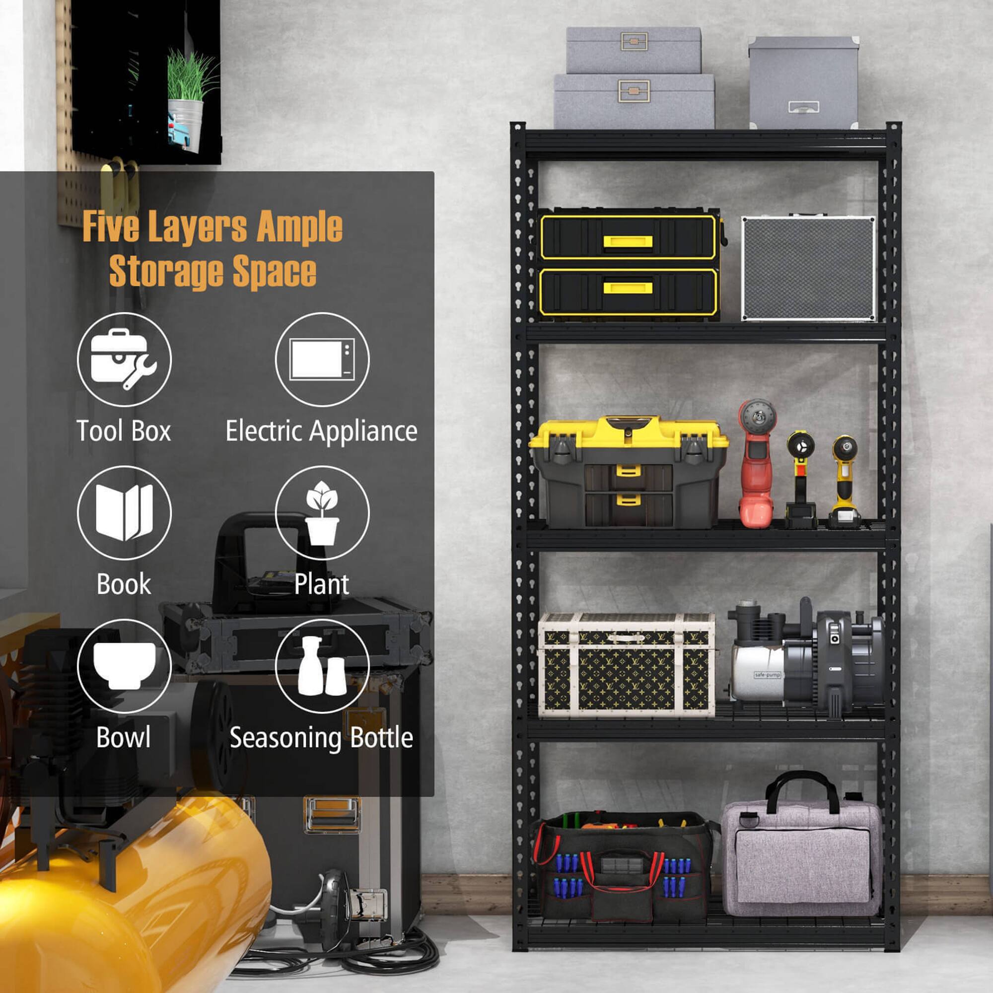 Alt View 4. Gymax - Gymax 2PCS 5-Tier Storage Shelf Heavy Duty Storage Utility Rack Shelf w/Anti-tipping Device - Black.