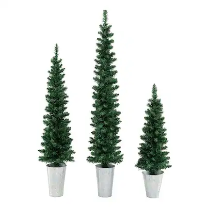 Front. Resenkos - Resenkos Set of 3 Pre-Lit Artificial Christmas Trees - Warm White LEDs, Green/Silver - Green.