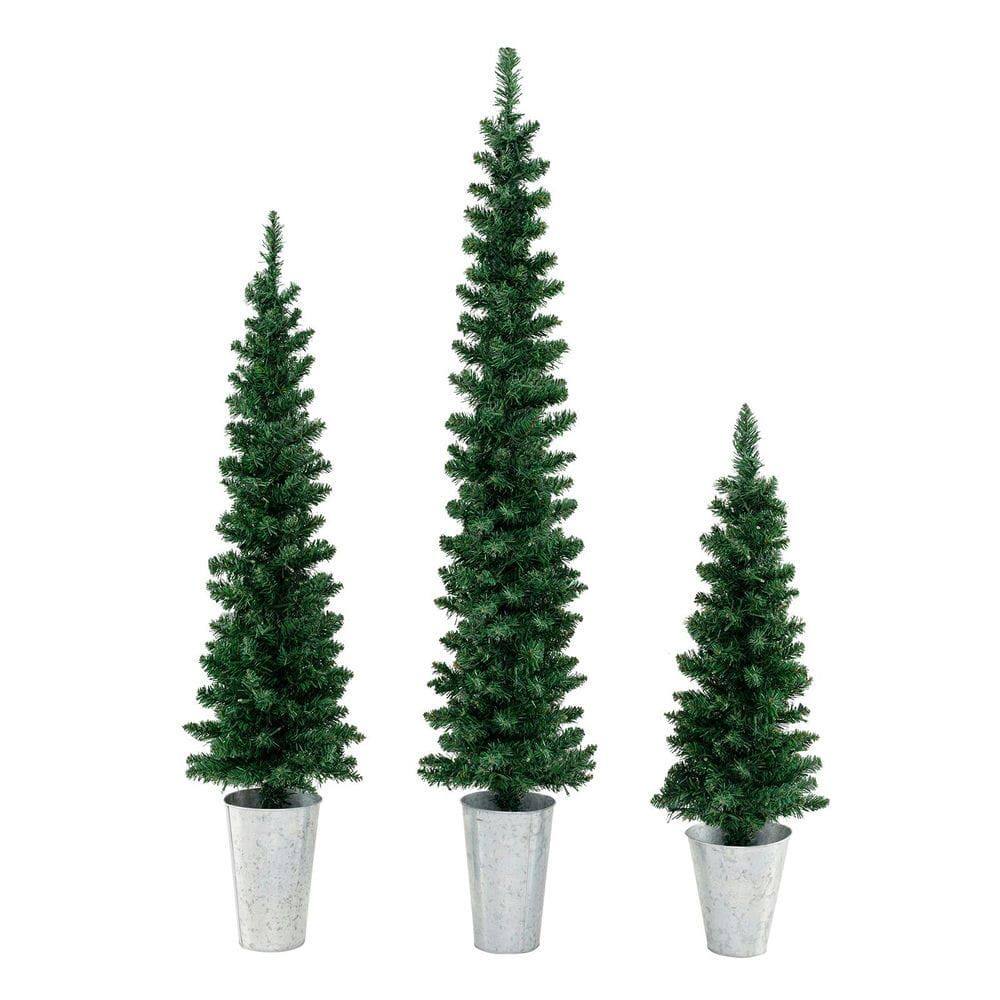 Front. Resenkos - Resenkos Set of 3 Pre-Lit Artificial Christmas Trees - Warm White LEDs, Green/Silver - Green.