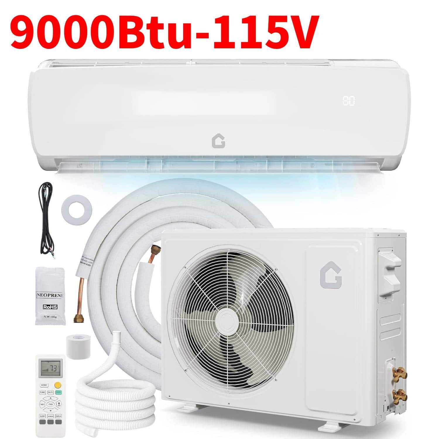 Acekool - 9000BTU Mini Split Ac/Heating System, 115V L Panel Indoor Unit Split Air Conditioner, for Rooms up to 450 Sq. Ft - White