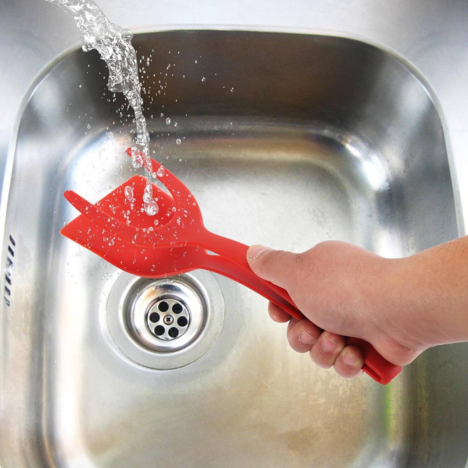 Left. Giantpower - 2 in 1 Grip and Flip Spatula Tongs Egg Flipper Tong - Red - Red.