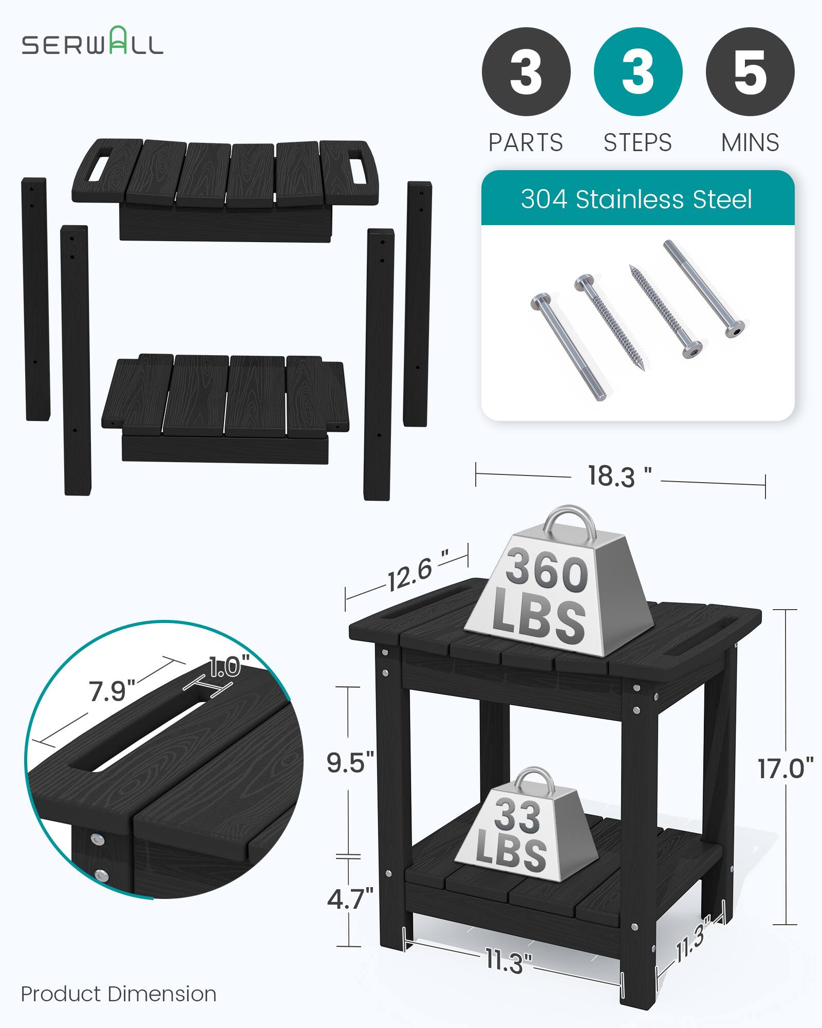 SERWALL

3 PARTS
3 STEPS
5 MINS

304 Stainless Steel

Product Dimension
18.3" x 7.9" x 1.0" x 12.6" x 9.5" x 4.7" x 17.0" x 11.3" x 11.3"

360 LBS
33 LBS