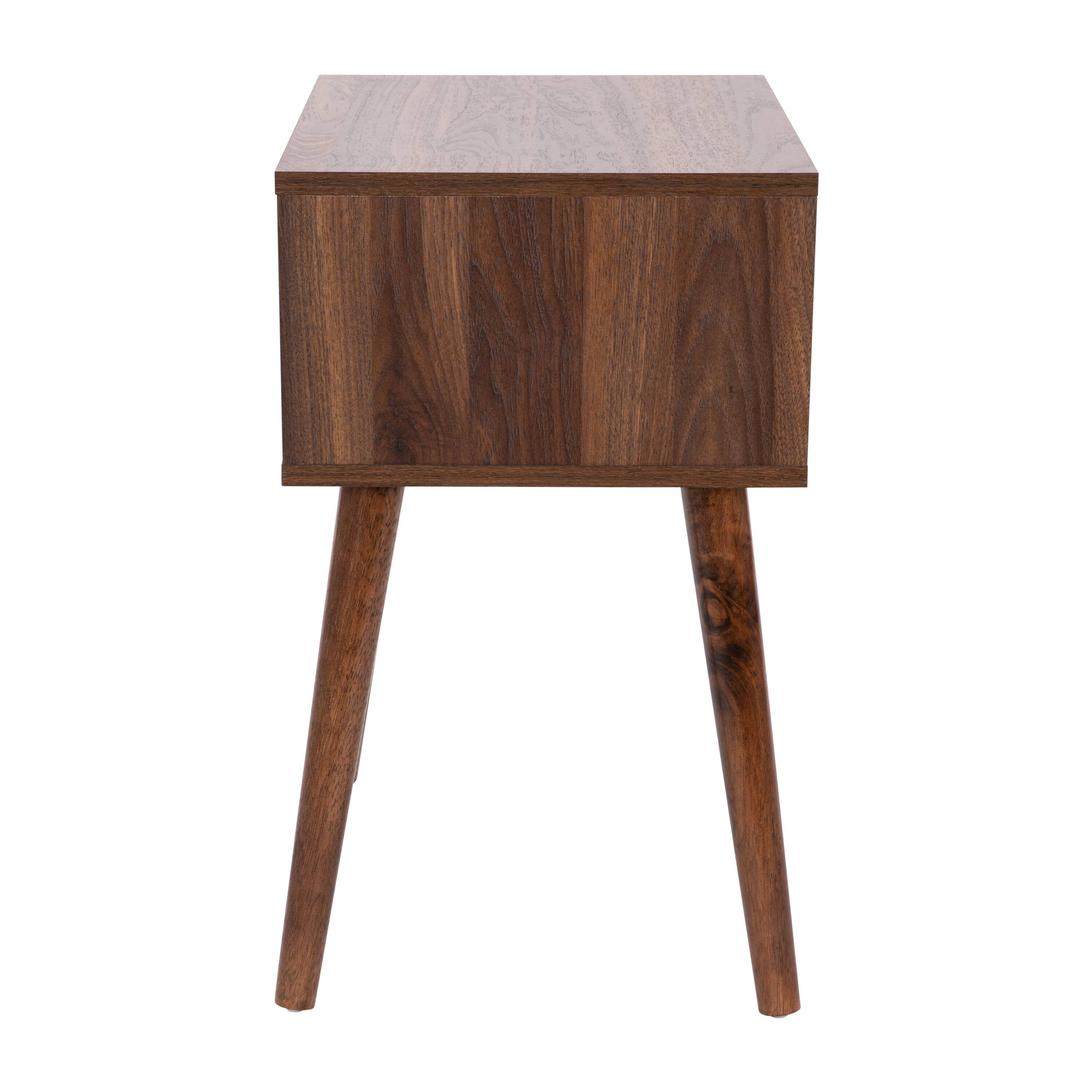 Alt View 8. Emma + Oliver - Beverly Mid-Century Modern Wooden Night Stand with Soft Close Drawer and Sleek Tapered Legs with Protective Floor Glides - Dark Walnut.