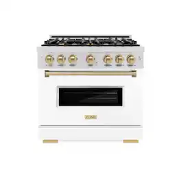 ZLINE - Autograph 36" Classic Gas Range with 6 Burners and Bronze Accents (CGRZ-WM-36-CB) - White