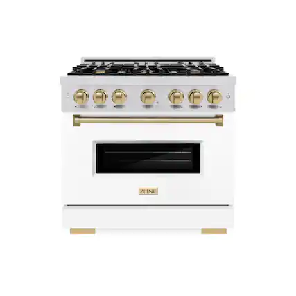 Front. ZLINE - ZLINE Autograph 36" Classic Gas Range with 6 Burners and Bronze Accents (CGRZ-WM-36-CB) - White.