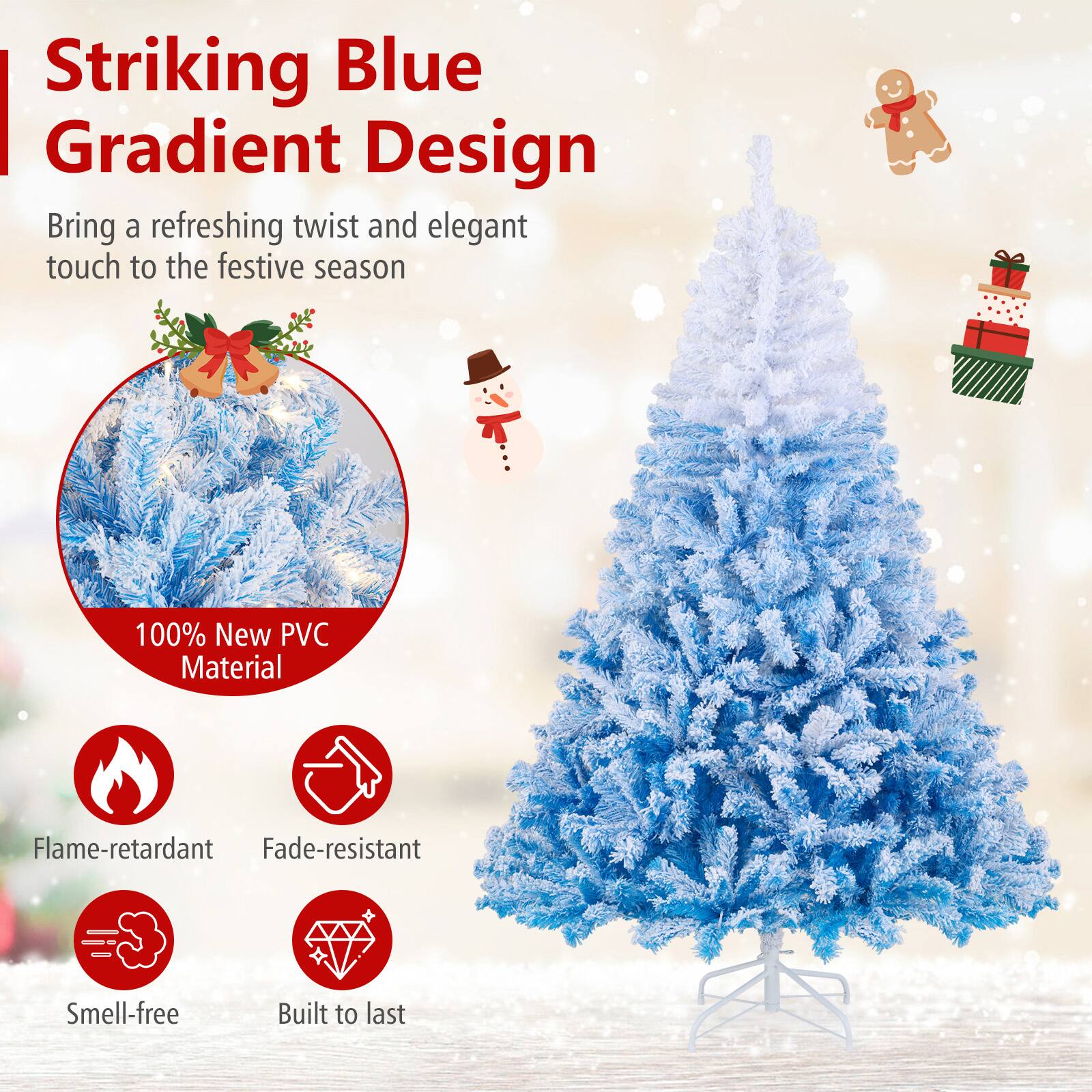 Striking Blue Gradient Design

Bring a refreshing twist and elegant touch to the festive season

100% New PVC Material

- Flame-retardant
- Fade-resistant
- Smell-free
- Built to last