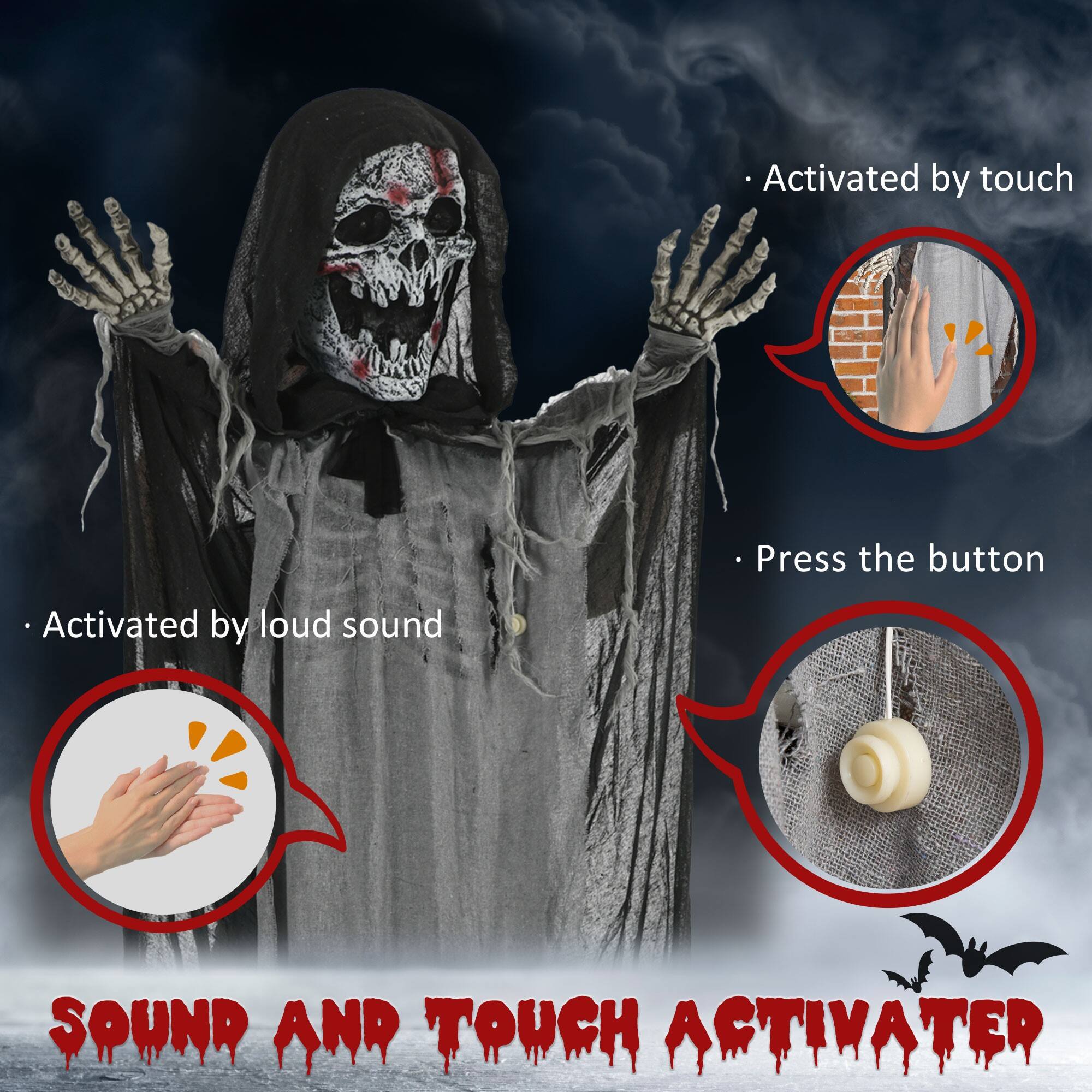 - Activated by touch
- Activated by loud sound
- Press the button

SOUND AND TOUCH ACTIVATER