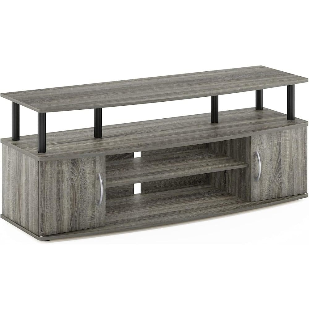 FurniFact - Grey 50 Inch TV Stand,Three Open Shelves and Two-Door Storage Modern TV Console - French Oak Grey/Black