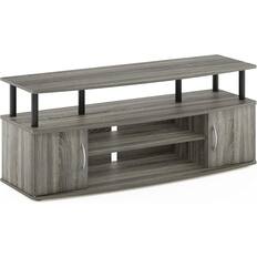 Front. FurniFact - Grey 50 Inch TV Stand,Three Open Shelves and Two-Door Storage Modern TV Console - French Oak Grey/Black.