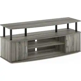 FurniFact - Grey 50 Inch TV Stand,Three Open Shelves and Two-Door Storage Modern TV Console - French Oak Grey/Black