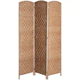 Homcom - 6' Tall Wicker Weave 3 Panel Room Divider Wall Divider - Natural Wood