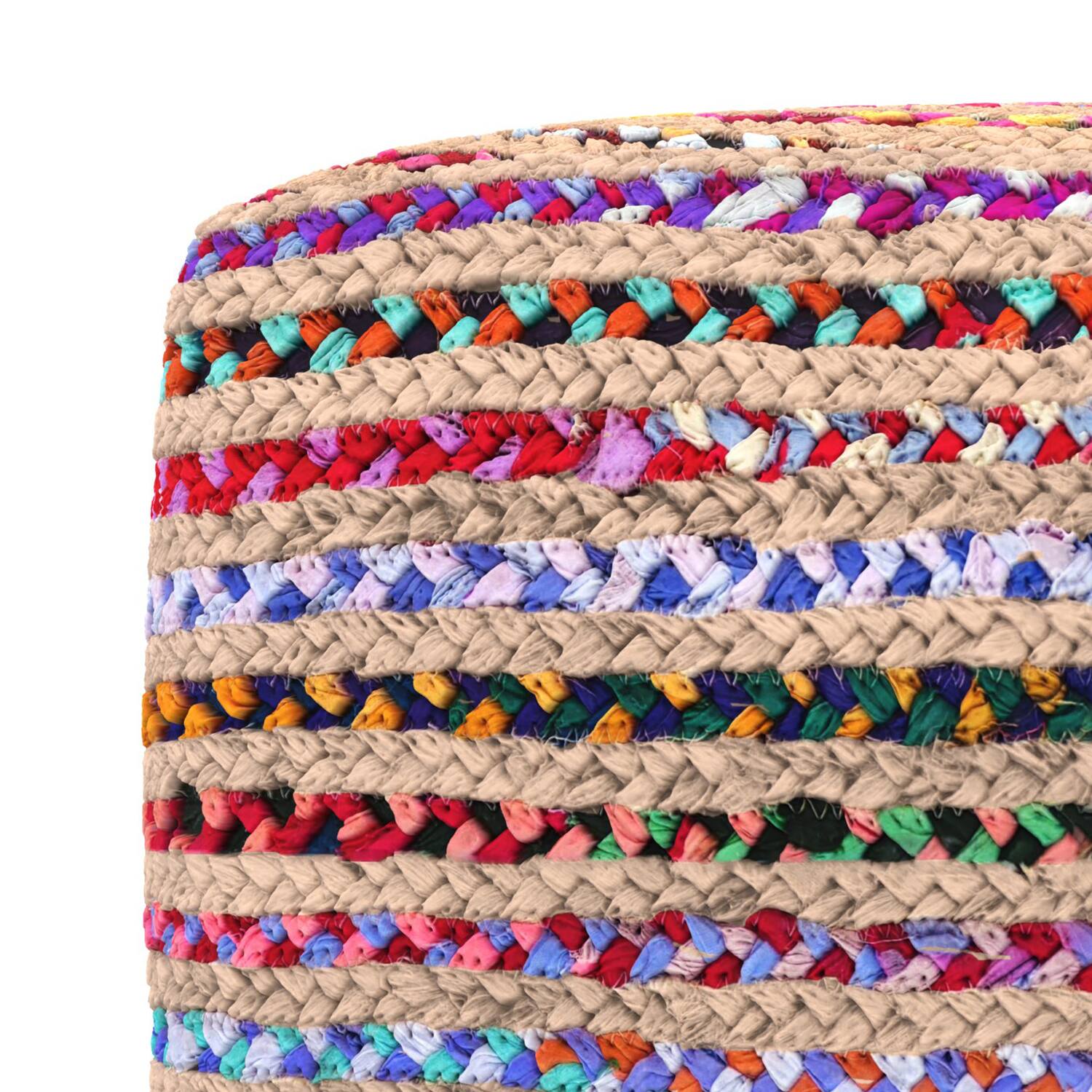 Alt View 4. Simpli Home - Margo 20 inch Wide Boho Pouf in Multicolor Natural Jute/Cotton Chindi, Assembled - Multi Color.