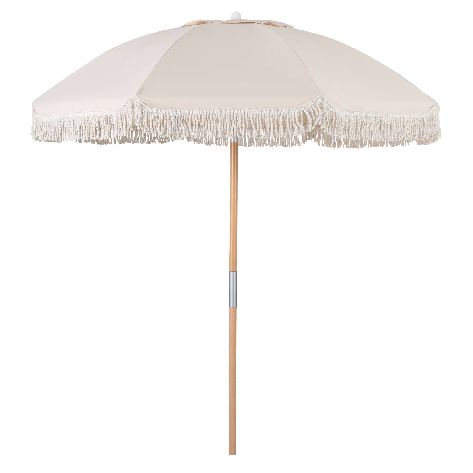 Alt View 9. Gymax - Gymax 6 FT Patio Umbrella w/ Fringe Push Button Tilt 8 Sturdy Ribs Wood Pole - White.