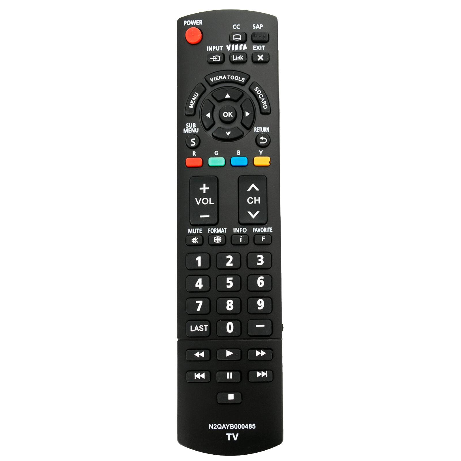 POWER CC SAP D0N INPUT VIERA EXIT Link x MENU SUB MENU S R VIERA TOOLS SDGARD OK RETURN G Y + VOL CH MUTE FORMAT INFO FAVORITE # : i F 1 4 7 LAST 2 5 8 0 3 6 9 K44 I D N2QAYB000485 TV