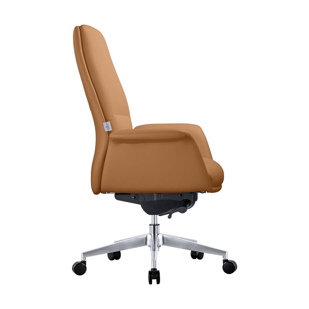 Back. LeisureMod - Summit Leather Office Chair with Durable Metal Frame, Adjustable Height, Swivel, Tilt, and Plush Cushion Support - Acorn Brown.