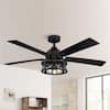 Front. Parrot Uncle - 52" Industrial Reversible Wood 5-Blade Black Ceiling Fan with Light and Remote - Black.