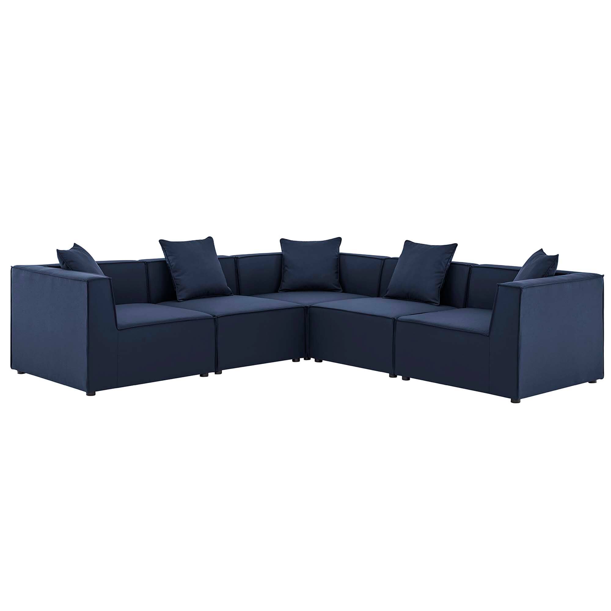 Angle. Modway - Saybrook 5-Piece Outdoor Patio Upholstered Sectional Sofa by Modway - Navy.