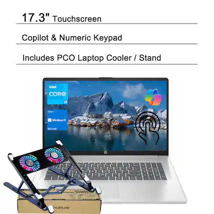17.3" Touchscreen
Copilot & Numeric Keypad
Includes PCO Laptop Cooler / Stand
Intel Core i3
Home Windows 11
Microsoft