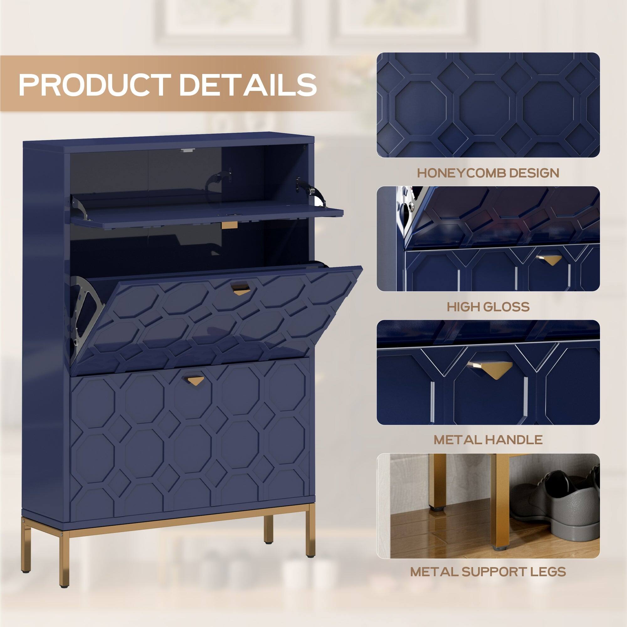 PRODUCT DETAILS

- HONEYCOMB DESIGN
- HIGH GLOSS
- METAL HANDLE
- METAL SUPPORT LEGS