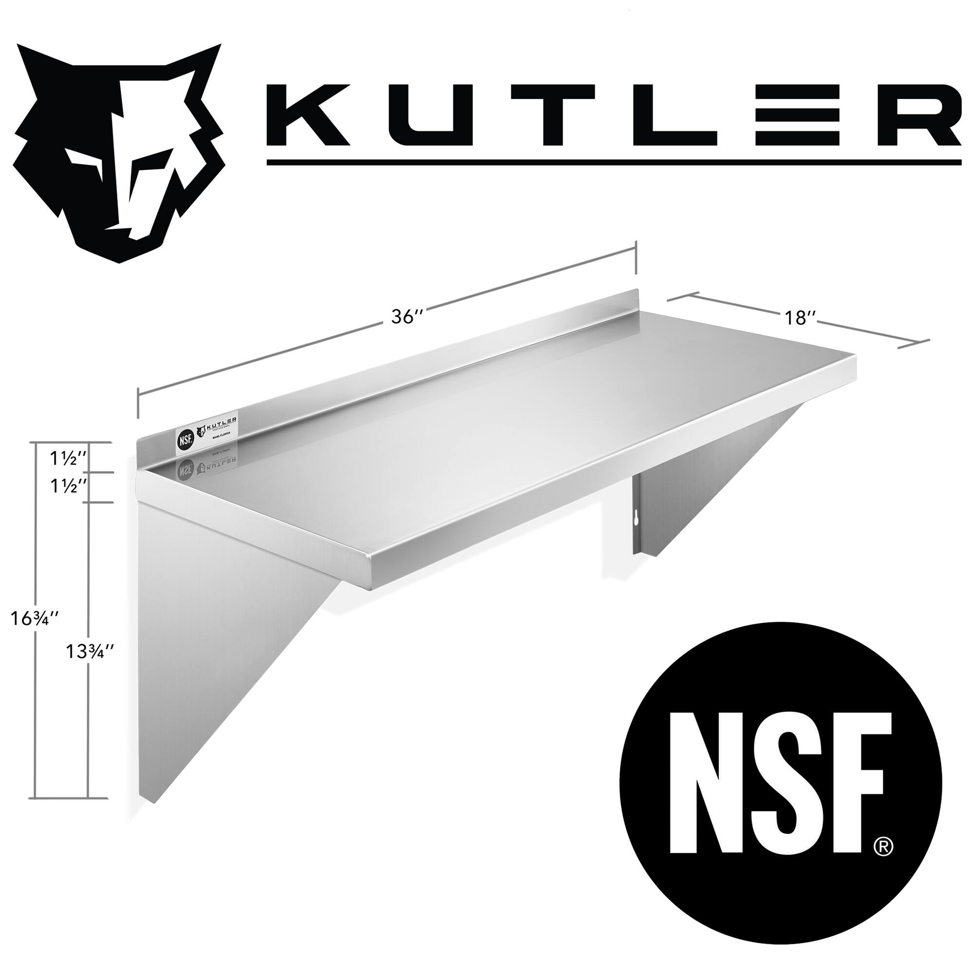 KUTLER  
36" x 18" x 11/2" x 1/2"  
DeniPie  
163/4" x 133/4"  
NSF