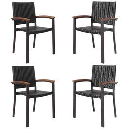 Costway - Set of 4 Outdoor Patio PE Rattan Dining Chairs Armrest Stackable Garden - Brown