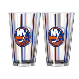 Logo Brands - New York Islanders Two-Piece 16oz. Striped Pint Glass Set - Multicolor