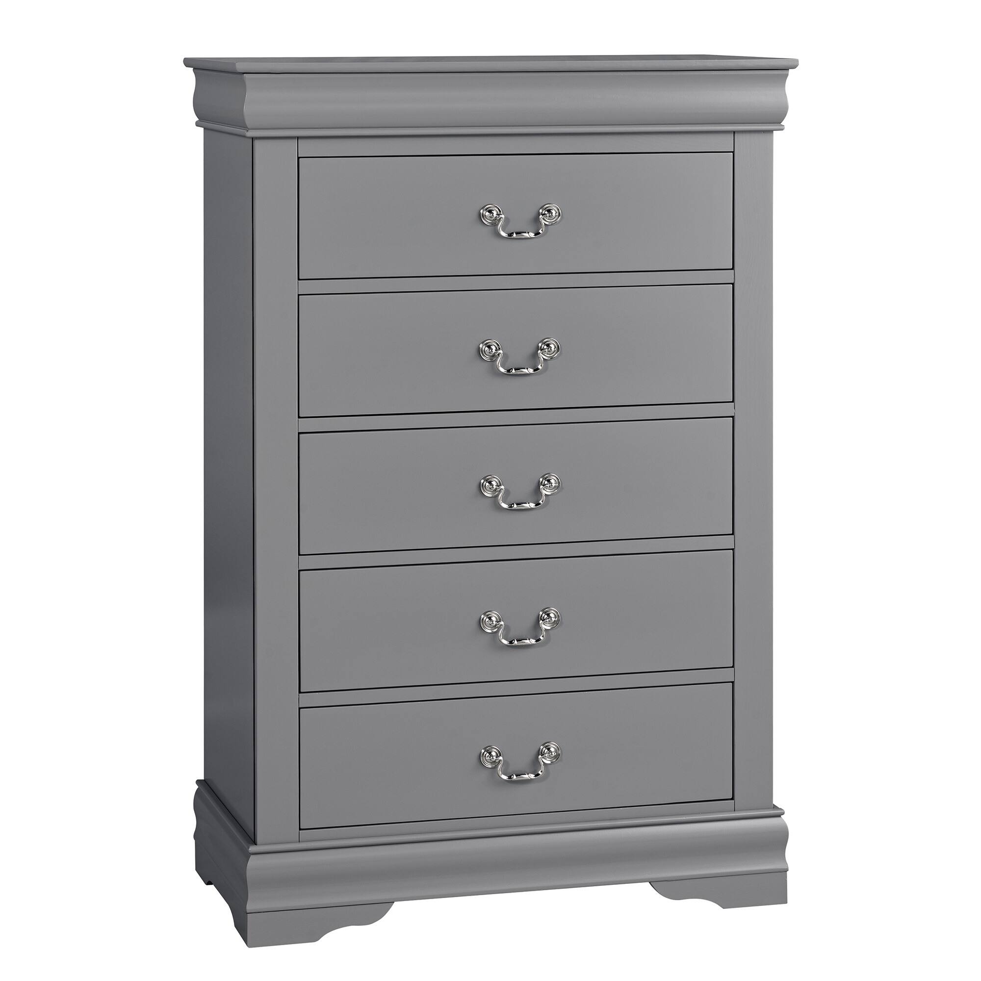 Front. Vaczon - Modern Solid Wood Chest with English Dovetail Drawers Storage for Bedroom, Living Room or Hallway Organization - Gray.