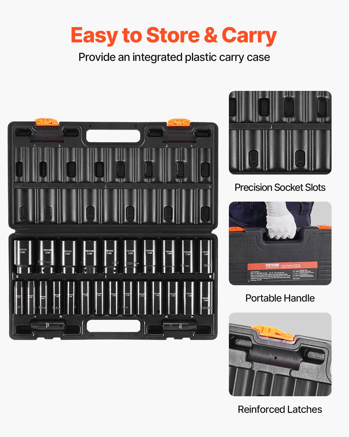 Easy to Store & Carry
Provide an integrated plastic carry case
Precision Socket Slots
Portable Handle
Reinforced Latches