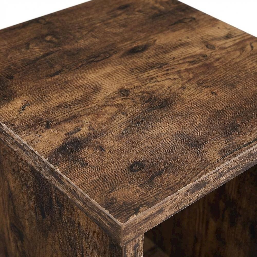 Alt View 3. FurniFact - Barnwood Finish End Table with Shelving for Living Room or Bedroom - Brown.