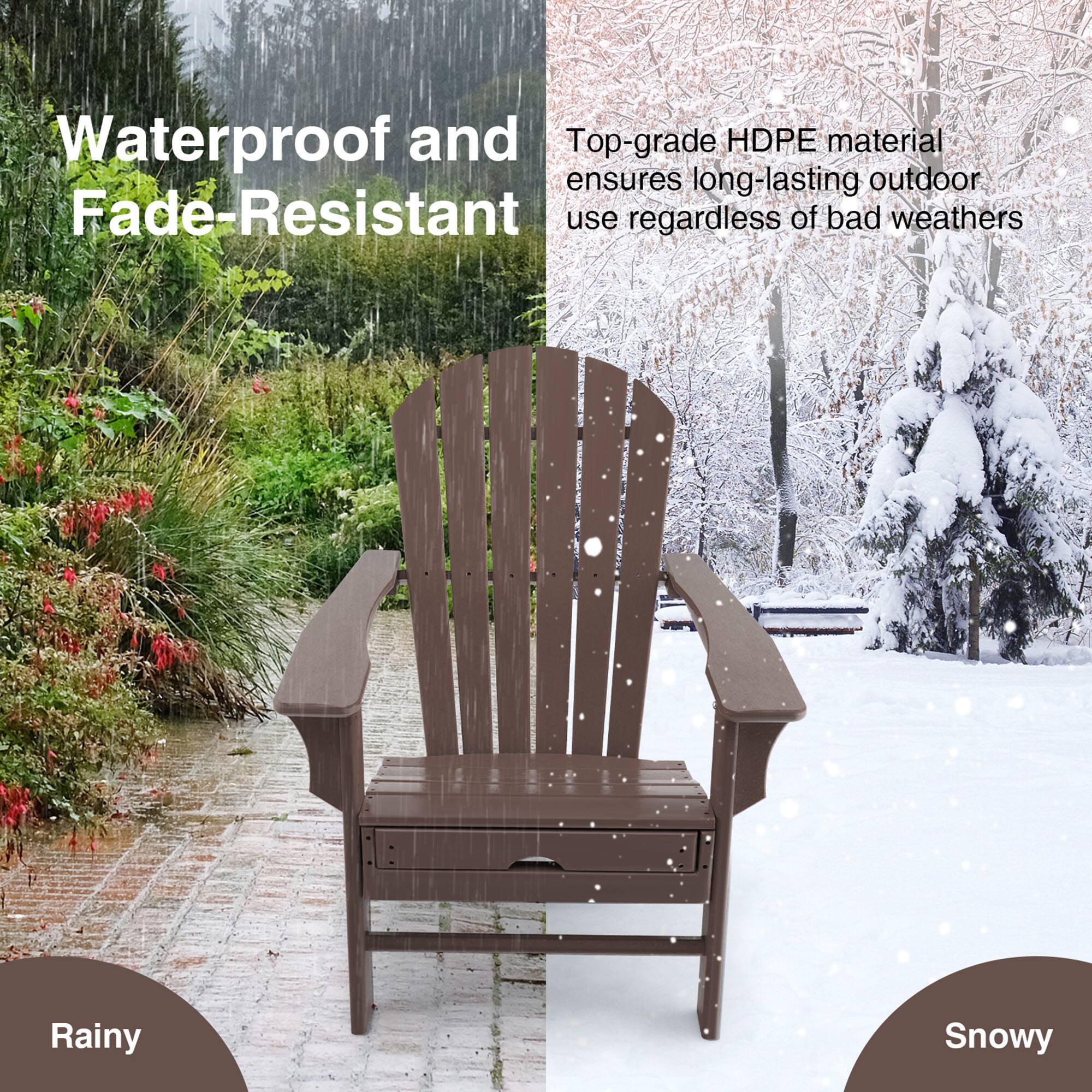 Waterproof and Fade-Resistant

Top-grade HDPE material ensures long-lasting outdoor use regardless of bad weather

Rainy Snowy