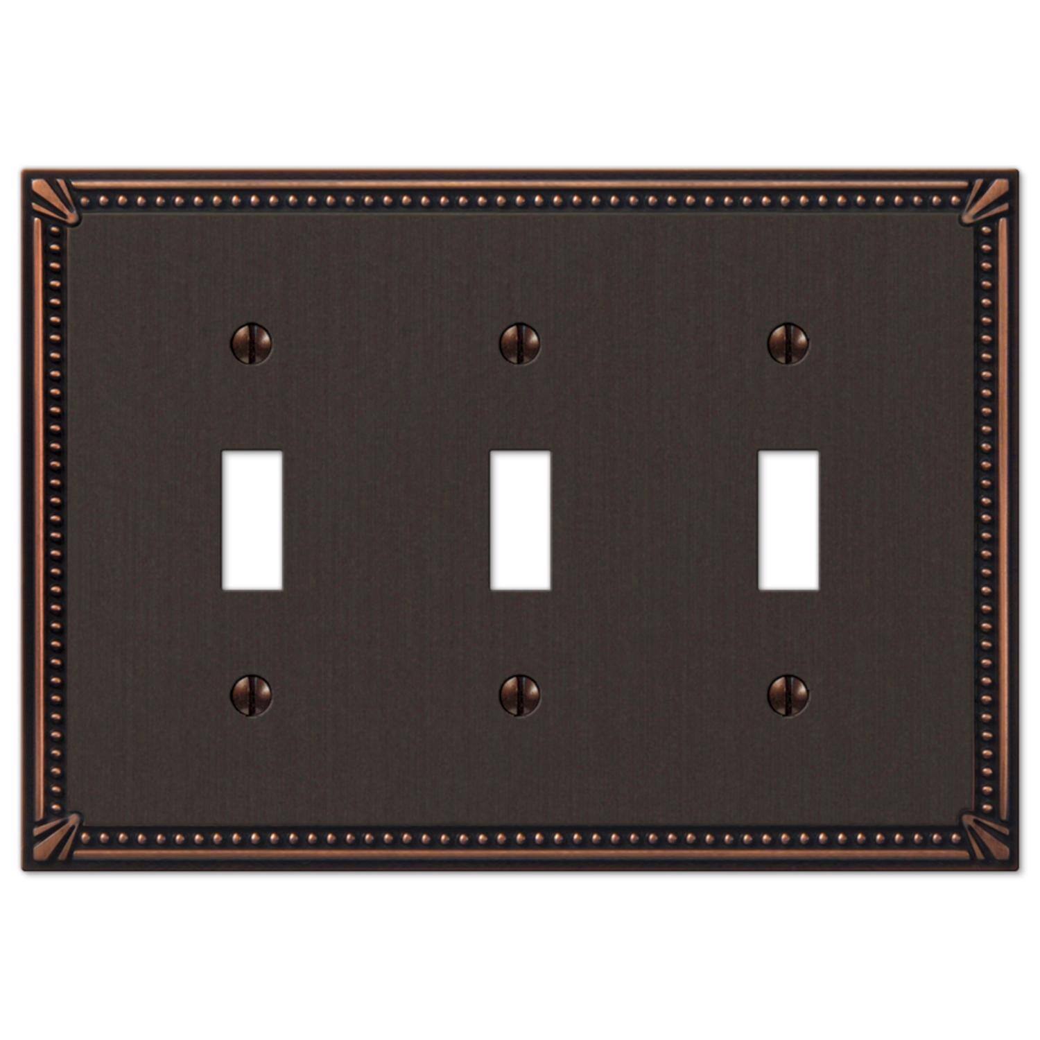 Angle. AMERELLE - Amerelle Imperial Bead Aged Bronze 3 gang Die-Cast Metal Toggle Wall Plate 1 pk - Bronze.