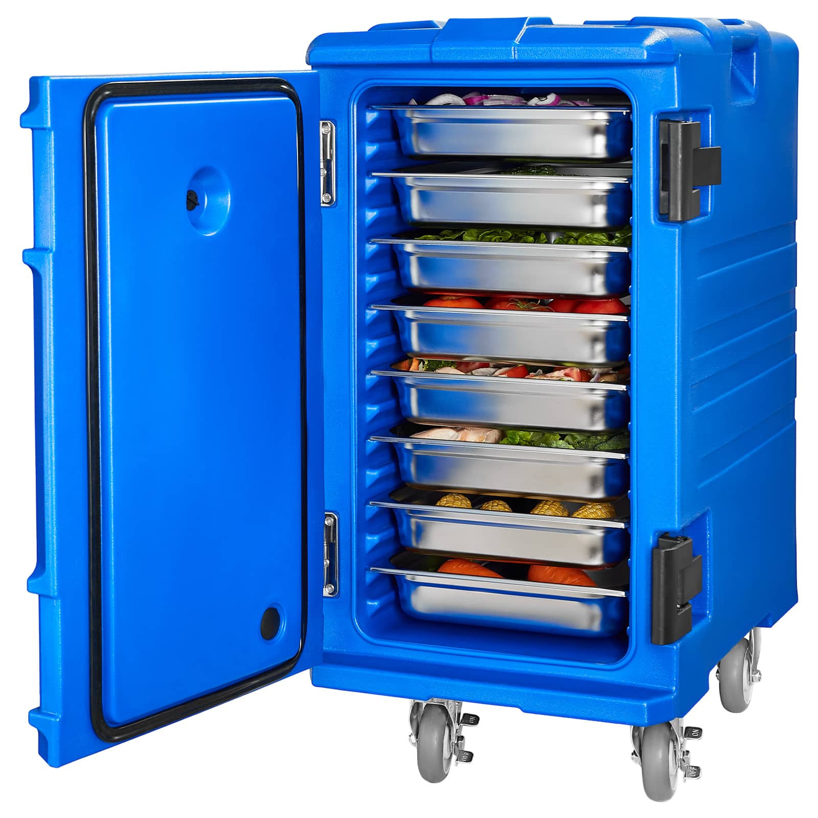 Front. VEVOR - Insulated Food Pan Carrier, 127 Qt Hot Box for Catering, Food Box Carrier with Double Buckles, Front Loading Food Warmer - Blue.