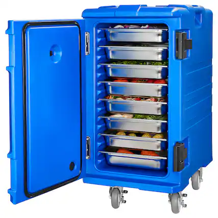 Front. VEVOR - Insulated Food Pan Carrier, 127 Qt Hot Box for Catering, Food Box Carrier with Double Buckles, Front Loading Food Warmer - Blue.