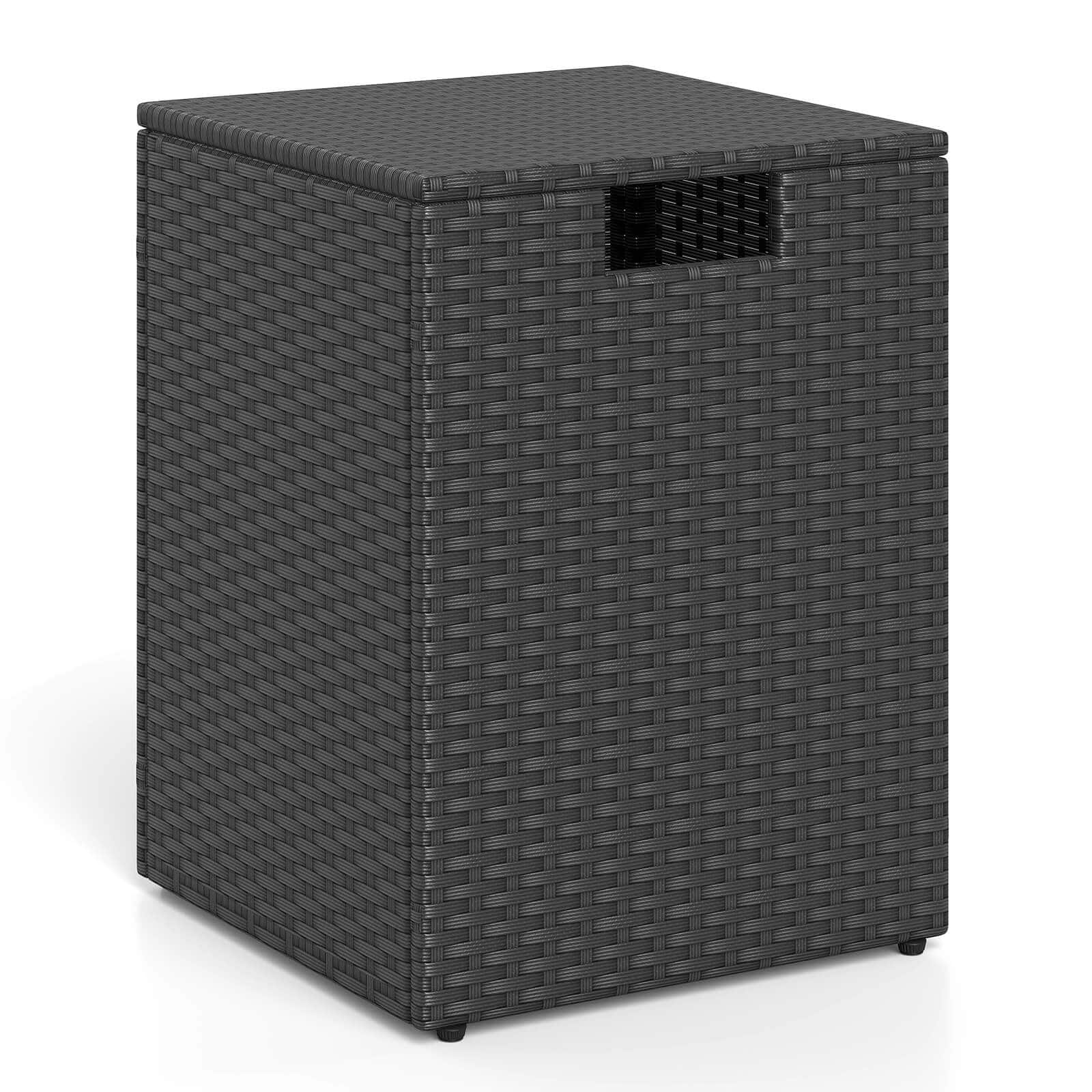 Costway - Propane Tank Cover Table,16Inch Square PE Rattan Gas Tank Storage Box with Flip Lid - Black