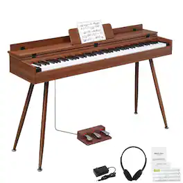 Winado - 88 Key Weighted Keyboard Piano Electric Digital Music Keyboard with Audio and MIDI Bluetooth, Triple Pedals - Wood