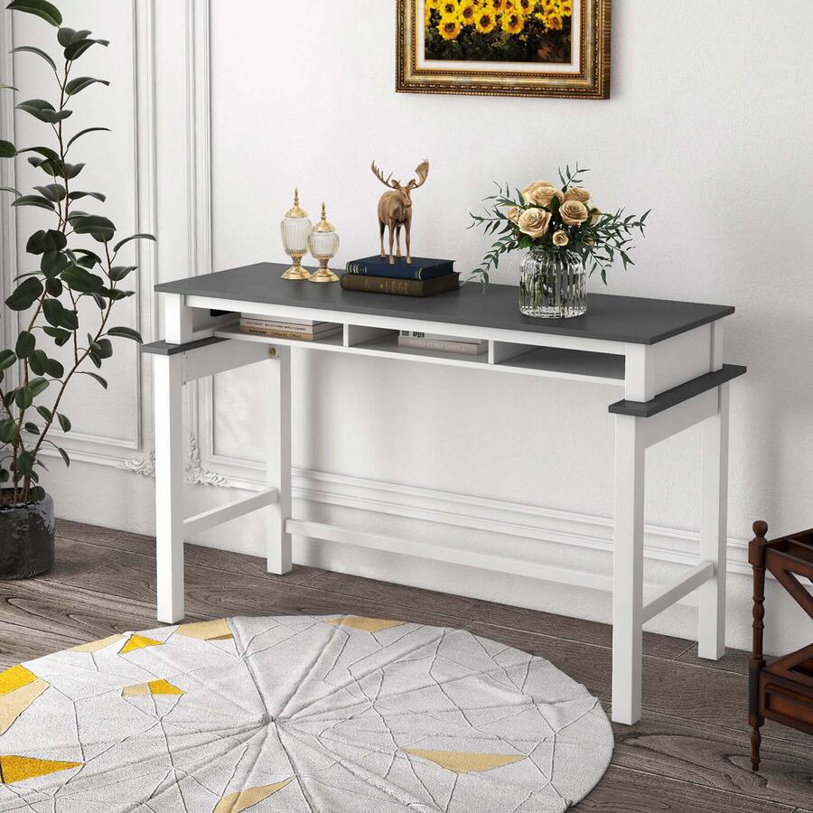 Costway Bar Table with Power Outlets Counter Height Table with