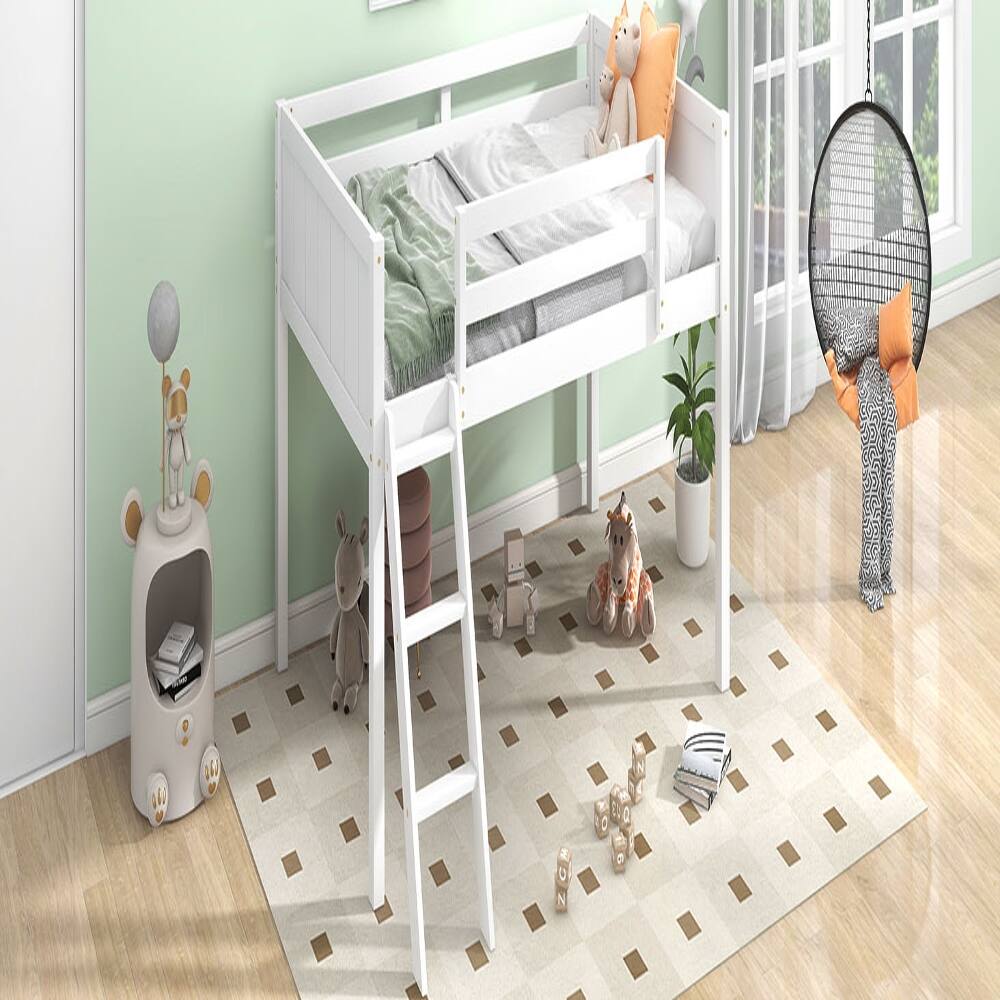 Alt View 2. Loheer - Loheer Twin Low Loft Bed Wood Loft Bed with Ladder White - White.